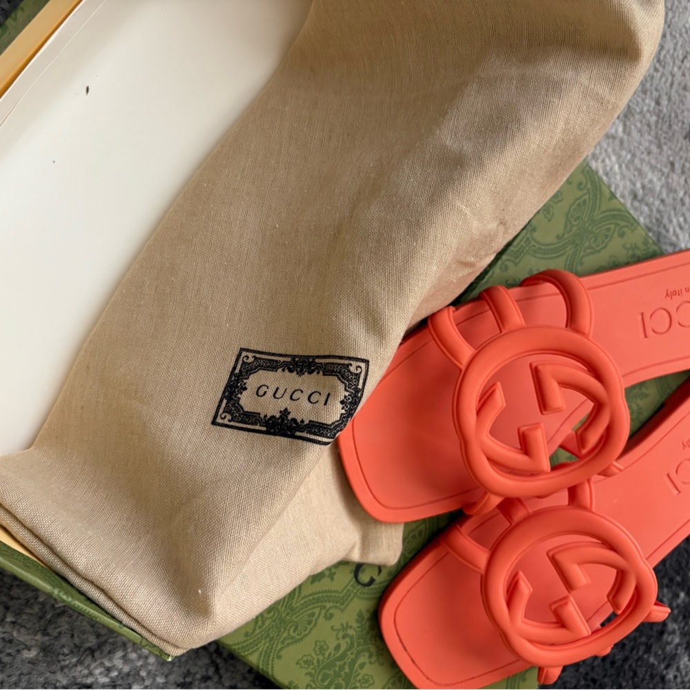 Gucci Orange Rubber Slide Sandals - Picture 5 of 6